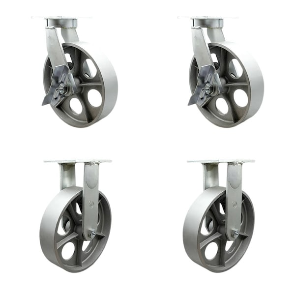 Service Caster 12'' Heavy Duty Semi Steel Cast Iron Caster Set 2 Swivel Lock/Brake 2 Rigid, 4PK CRAN-SCC-KP92S1230-SSR-SLB-BSL-2-R-2 - main